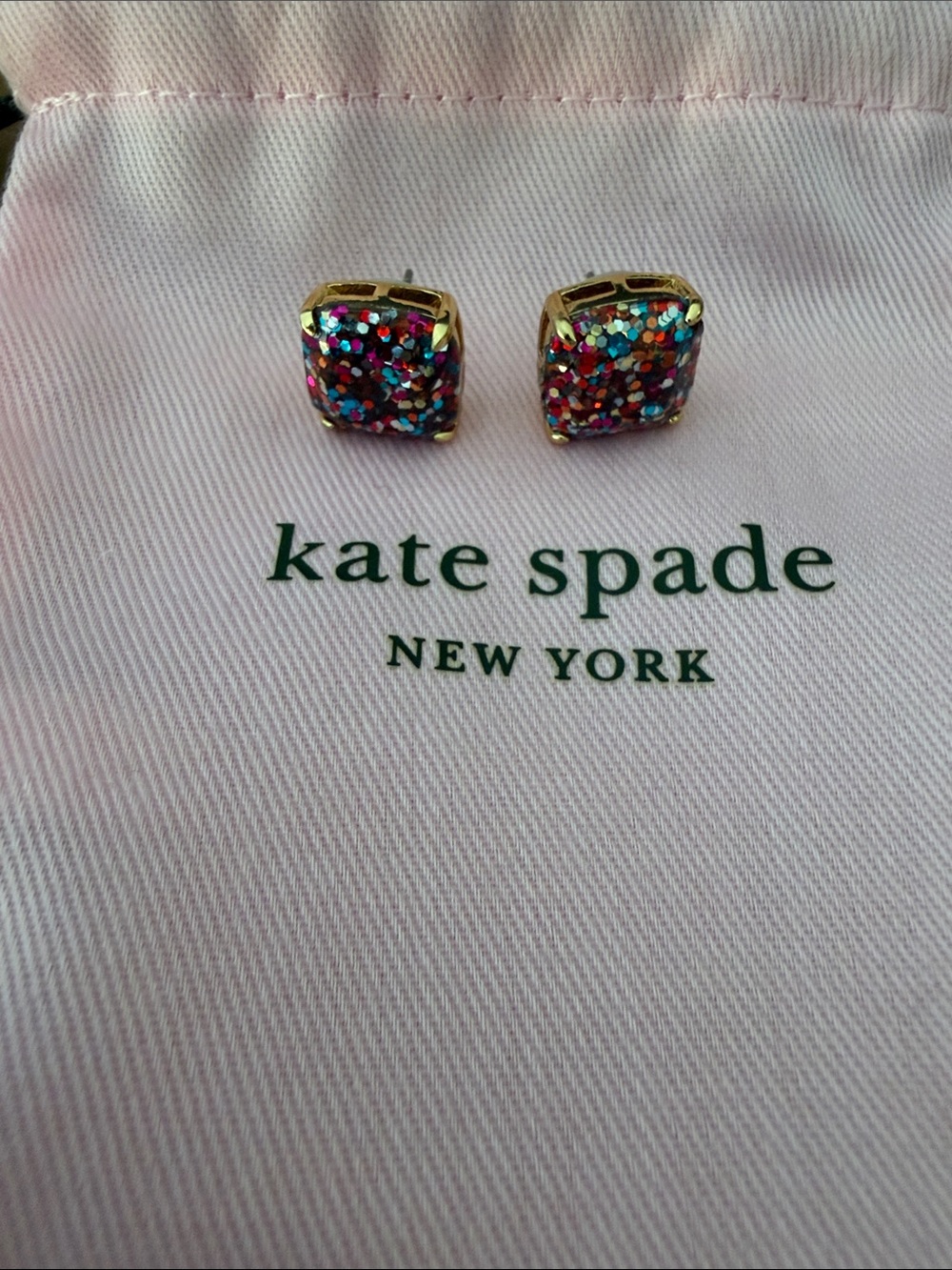 kate spade Gold-Tone Multicolor Glitter Square Stud Earrings